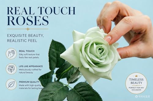 10 Pcs Real Touch Artificial Roses Fake Rose Long Stem Silk Faux Flowers Bridal Bouquet for Wedding Home Decor Romantic Valentine Gifts (Green) - color: Green