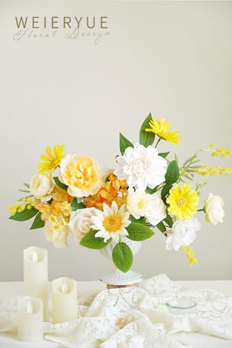 Yellow Artificial Flowers Combo Box Wedding Decor,Fake Flowers,Flowers for Decoration,Silk Flowers for Home Decor Indoor,Cake Flowers,Faux Flowers for Crafts - color: Cream Yellow