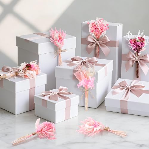 12/24 PCS Charming Dried Flowers Bouquet for Vase Various Dried Wildflowers with Stems Mini Handmade Wildflowers Natural Real Flowers Bulk Flowers Craft (Pink, 12 PCS) - color: Pink
