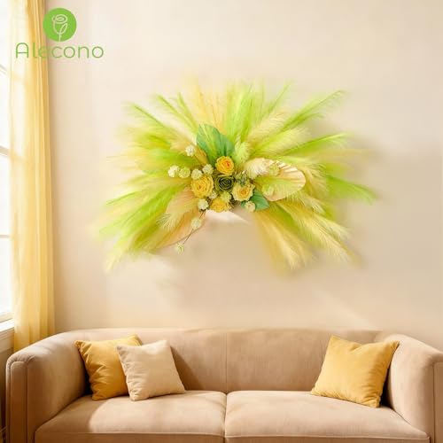 Alecono Pampas Grass 17in 𝟯𝟬𝙋𝙘𝙨, Yellow and Green Artificial Faux Fluffy Pampas Grass Decor for Home Wedding Centerpieces Party - color: Yellow & Green, size: 30pcs