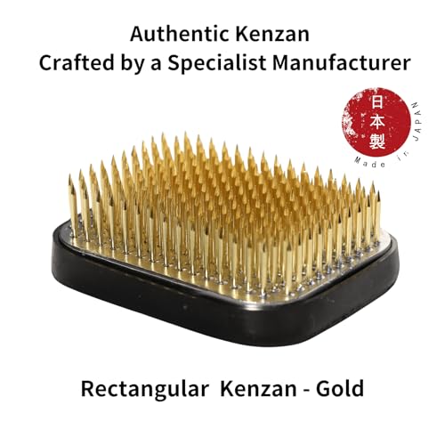 Authentic Japanese Rectangular Kenzan Flower Frog – Made in Japan Ikebana Pin Holder for Flower Arranging (Rectangle 2.7-2.0, Gold) - color: Gold, size: Rectangular 2.7 x 2.0 in