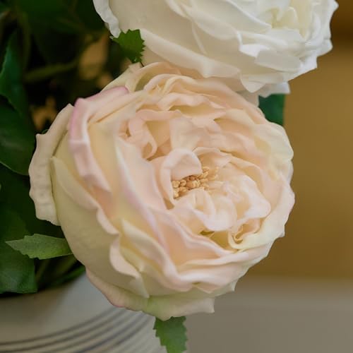 WILD WORKS Artificial Austin Roses, 4 Pcs Real Touch Fake Flowers with Moist Fabric Petals, 17.7 Inch Fake Peonies for Mother's Day Wedding Home Decor (Light Pink) - color: Light Pink 4pcs