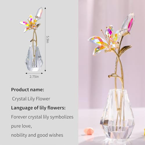 LONGWIN Crystal Artifical Tiger Lily Flowers with Vase - AB Coated Crystal Collectible Figurines Blooming Fake Lily Flower Home and Wedding Decor - color: Ab-coated