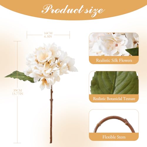 8PCS Lifelike Artificial Silk Hydrangea Flowers, Fake Hydrangea Flowers Bouquet with Stems, Full Faux Hydrangea for Home Decor Wedding Table Party Office Decor(Off White) - color: Small-off White