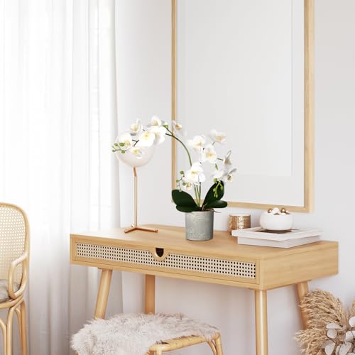 Suncalla 2 Pcs Fake Orchids Flowers in Pot Faux Orchids Artificial Floral Phalaenopsis with Vase for Home Wedding Table Centerpiece Bathroom Indoor Room Office Desk Decoration