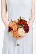 Rinlong Burnt Orange Bridesmaid Bouquet, Terracotta Fall Wedding Bouquets | Silk Bridal Bouquet, Prom, Homecoming, Destination Friendly - color: 13-terracotta & Gold