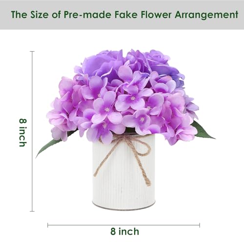 Flower Table Centerpieces - Set of 6 Floral Arrangement Artificial Wedding Hydrangeas Floral Arrangement with Rustic Metal Vase for Bridal Tea Party Event Decorations - Purple - color: Purple