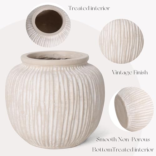Oakrain Large Rustic Decorative Vase, 9" Distressed Round Floor Vase for Home Decor, Farmhouse Centerpieces Planters for Living Room Indoor Outdoor Use, Vintage White - color: Vintage White, size: 9" Dia