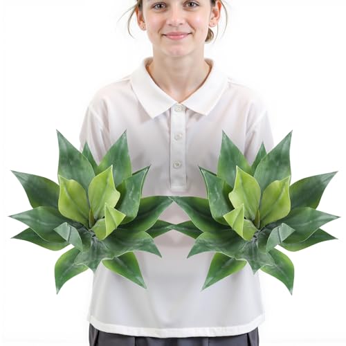 Velener Artificial Outdoor Agave Plants, Outdoor Faux Plants with Broad Leaves, Small Size UV Resistant Fake Agave Plants for Indoor and Outdoor Decor(14 Inch)-2 Pack - color: Soft-green 01