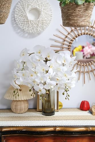 White Orchids Artificial Flowers 5PCS Fake Orchid 35.4" Long Stem Faux White Flowers Silk Orchids That Look Real for Bridal Shower Home Party Wedding Decoration - color: White