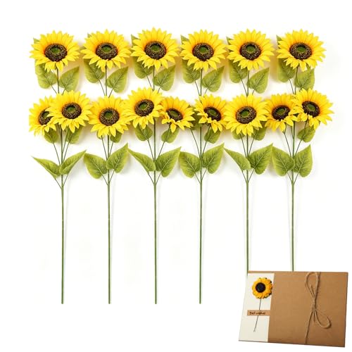 6 Pack Artificial Sunflowers for Gift Card, Realistic Silk Fake Sunflowers with Stem, 25 Inch Faux Flowers for Gift, Birthday, Mother's Day, Housewarming, Anniversary Decor - color: 6pcs-25inch