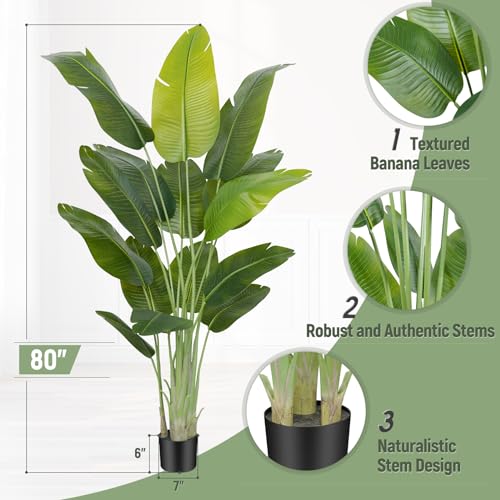 Lifelike Bird of Paradise Artificial Plant,6.6ft Faux Banana Leaf Tree with 15 Trunks - Perfect Indoor Silk Floor Plant for Home Decor in Living Room, Office, and Bedroom - size: 6ft 7in