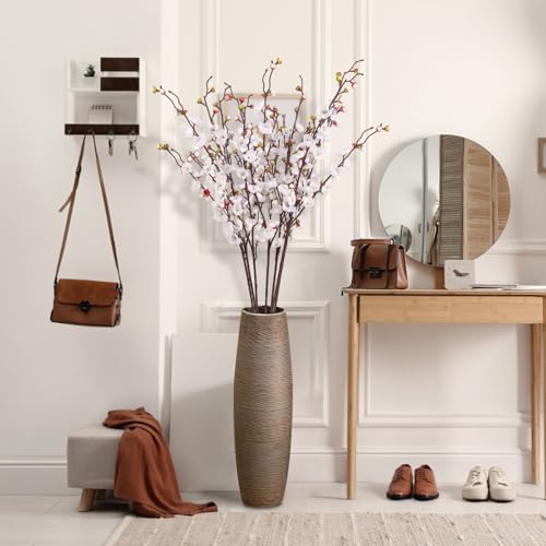 8pcs White Cherry Blossom Branches Artificial Flowers for Winter Spring Indoor Decoration,36" Plum Fake Peach Plants for Wedding Home Office Bedroom Party Decor (White, 36in) - color: White, size: 36in
