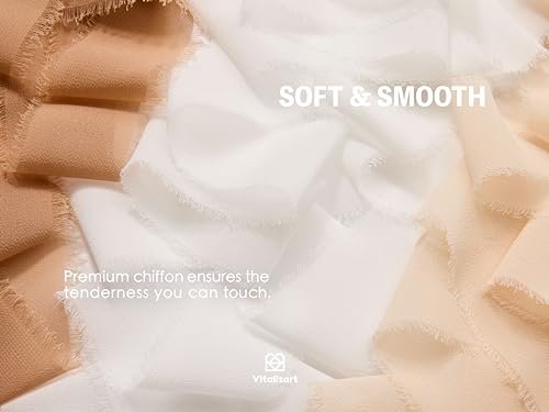 Vitalizart Handmade Chiffon Silk Ribbon Fringe 1.5" x 21 Yd White & Camel Frayed Edges Ribbons for Wedding Invitations Bridal Bouquets Gifts Wrapping Crafts Holiday Party Decorations - color: Camel & Nude