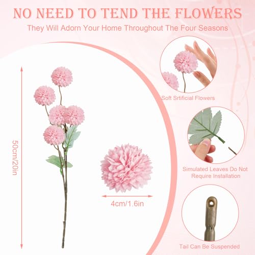 INQCMY Artificial Flowers 12 Pcs Fake Chrysanthemums Faux Kiku Flower Long Stem 20" Realistic Silk Pompon Mums for Vase Wedding Bouquets Centerpieces Home Decor (White Pink) - color: White Pink