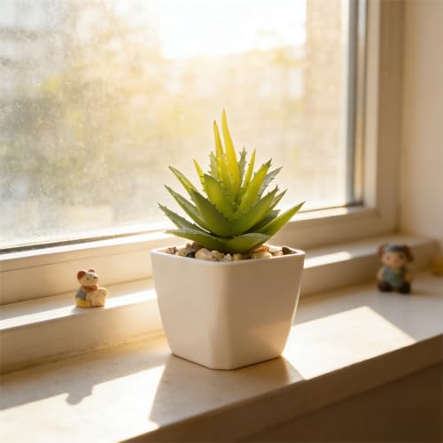 Artificial Succulent Plants in Pot - 1Pcs Small Aloe Vera Green Realistic Fake Potted Succulents for Home Decor, Desk, Office, Bathroom, Windowsill - Indoor Houseplant for Bedroom, Kitchen, Shelf - color: Small Aloe Vera Green