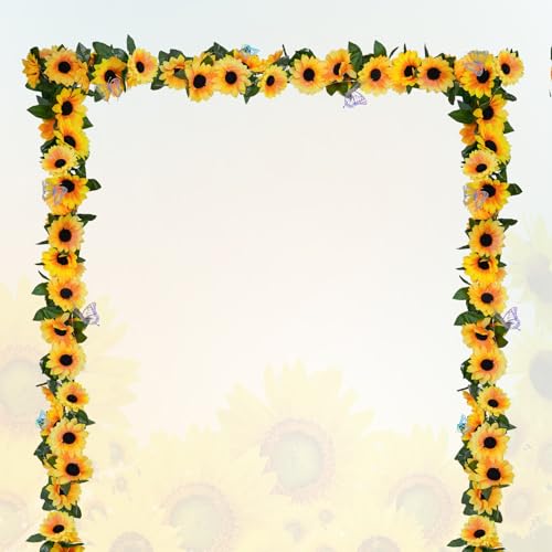 BonBloom's 2 Pack Sunflower Garland Decor,7.5ft Artificial Sunflower Vines,Silk Sunflowers with Green Leaves,Fake Sunflowers for Wedding Birthday Party Bathroom Home Wall Decor - color: Sunflower, size: 2 Pack