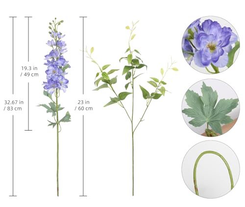 8PCS Voilet Artificial Delphinium Flowers with Clematis Greenery Long Stem Artificial Flowers Purple for Tall Vase for Home Wedding Floral Arrangement Centerpiece Table Decor (Voilet) - color: Violet