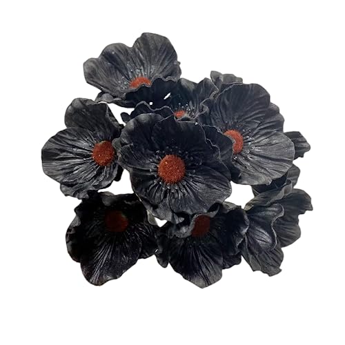 Rikyo 10 Stem 11" Bouquets Artificial Flowers Poppy Flowers,No Fade Anemone PU Fake Wild Flowers for Kitchen Table Centerpiece Vase,Home Wedding Holding Flowers Backdrop Arch Wall (Black) - color: Black