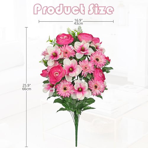 Briful Artificial Flowers for Cemetery, Cemetery Flowers for Grave, Weather Resistant Cemetery Flowers for Vase, Large Sympathy Grave Floral Arrangement with Chrysanthemums Lily Silk Flower - color: Hotpink, size: 25.9 in. Cemetery Flowers Bouquet