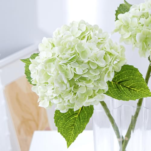 Waipfaru 21" Real Touch Green Hydrangea Artificial Flowers with Long Stem & Leaves, Full Latex Faux Hydrangea Flowers for Home Decor Party Floral Arrangements Wedding Bouquets Centerpieces, 4Pcs - color: Green, size: 4pcs