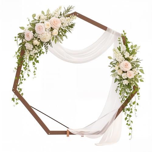 7FT Wooden Wedding Arch Heptagonal Wood Arches Arbor Backdrop Stand for Ceremony Indoor Outdoor Wedding Party Proposal Scene Garden Beach Forest Rustic Boho Decoration - color: Heptagonal