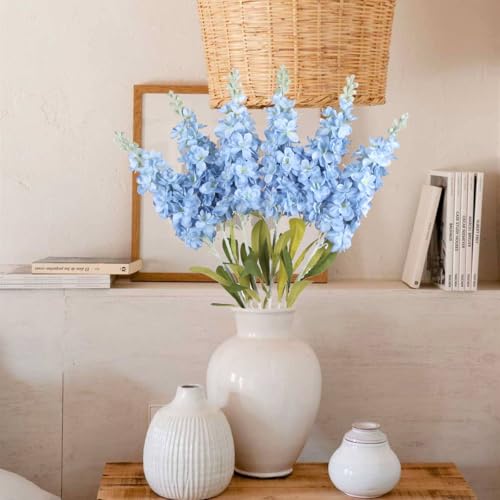 IPOPU Delphinium Artificial Flowers 6pcs 34.60'' Artificial Blue Flowers Faux Larkspur Blue Silk Flowers Fake Snapdragon Long Stem Tall Flowers for Floor Vase Home Decor Centerpieces (Sky Blue) - color: Sky Blue