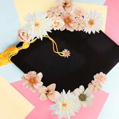 48 PCS Fake Flowers Heads Bulk, Mini Faux Silk Flower for Crafts, Small Artificial Flower Heads for Garland Graduation Cap Wedding Bridal Baby Shower Home Party Decoration DIY Cake Decor(Champagne) - color: Champagne