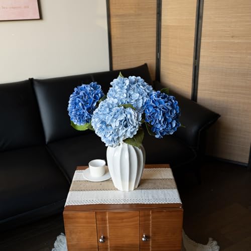 DUYONE 22"Real Soft Touch Hydrangea Artificial Flowers Realistic,Large Long Stem Fake Flowers Full Latex Faux,Wedding Bouquet,Party Home Decor,Garden Office Room Table Centerpieces Blue 2 Klein Blue 2 - color: 2 Baby Blue & 2 Klein Blue, size: 4Pcs