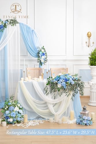 TINGE TIME Artificial Sweetheart Flower Swag with Tablecloth and Table Runner, Pack of 3 Floral Arrangement for Wedding Sweetheart Table Centerpiece Decoration Valentine's Day (Provence Blue) - color: Provenceblue