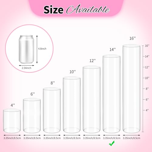 12Pack Glass Cylinder Vases for Centerpieces - 14 Inch Tall Flower Vase for Wedding Decorations, Floating Candle Holder Vase Bulk,Glass Hurricane Candle Holders for Table Shelf, Party, Home Decor - size: 3.35×14inch
