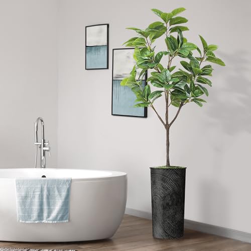 Artificial Tree in Geometric Spiral Pattern Planter, Fake Magnolia Tree for Indoor and Outdoor Home Decoration - 70" Overall Tall (Plant Pot Plus Tree) - style: Magnolia Tree