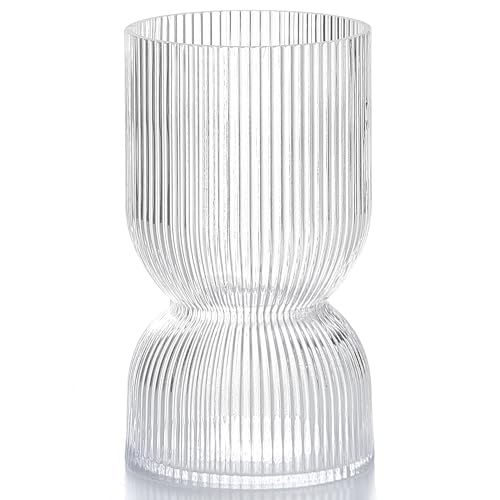 7.5 inch Vase for Flowers, Clear Ribbed Thickened Glass Vases, Hourglass Bud Flower Vase for Bookshelf, Dinner Table, Indoor Office Desktop, Meeting Room, Bathroom, Home Decor, Christmas Decoration - color: Glass Bud Clear, size: 7.5 inch