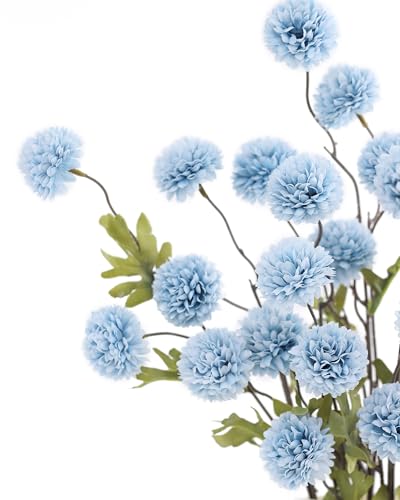 DuHouse 6pcs Artificial Flowers Faux Silk Pompon Mum,Silk Small Mini Chrysanthemum Ball with Stems for DIY Wedding Bouquets Centerpieces Vase Home Table Kitchen Decorations(Sky Blue) - color: Sky Blue, size: 6pcs