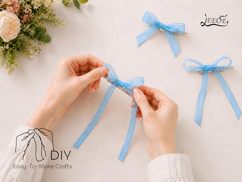 Light Blue Organza Ribbon 1/4 inch x 200 Yards Sheer Chiffon Ribbon for Gift Wrapping Wedding Invitations Party Decoration Bridal Bouquets Crafts - color: Light Blue, size: 1/4" X 200 Yards