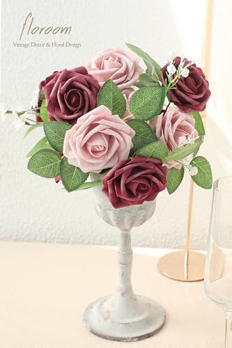 Floroom Artificial Flowers 25pcs Real Looking Cinnamon Rose & Shabby Pink Foam Fake Roses with Stems for DIY Wedding Bouquets Bridal Shower Centerpieces Floral Arrangements Party Tables Decorations - color: Cinnamon Rose & Shabby Blush, size: 25Pcs