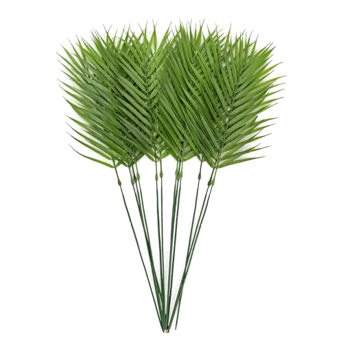 DILATATA 12PCS Artificial Palm Leaves Stems Tropical Faux Palm Foliage Greenery Picks Fake Palm Plants for Vase Wedding Bouquets Home Garden Indoor Outdoor DIY Decor - color: Palm
