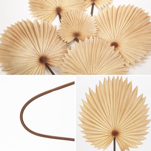 Pu Foam Sorrell Brown Artificial Palm Leaves Faux Palm Tropical Leaves Fake Palm Fronds for DIY Wedding Bouquets Fake Leaves for Centerpieces Arrangements Bridal Shower Palm Leaf for Home Decor-6Pcs - color: Sorrell Brown