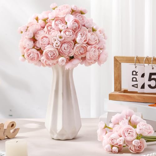 Giegxin 48 Pcs Ranunculus Artificial Flower,Real to Lifelike Peonies Artificial Flower Silk Faux DIY Bouquet for Wedding Bridal Shower Valentine Centerpieces Arrangements Home Decorations(Pink) - color: Pink