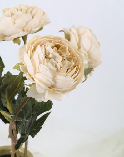 IPOPU 10pcs Beige Peonies Artificial Flowers Silk Peonies with Stems Real Look Fake Peony for Home Table Decorations Wedding Faux Flowers Arrangements - color: Beige