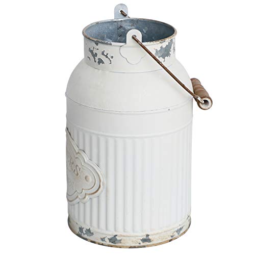 Yoillione Milk Jug Vase White Farmhouse Decor, Country Metal Flower Rustic Jug for Artificial Flowers, Cream Pitcher Vintage Shabby Chic, French Bucket With Handle - color: White, size: Small
