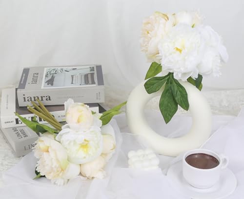 Ivory Peonies Silk Flowers 2 Bouquets Fake Peonies 14 Heads Faux Peony Flowers with Stems for Wedding Decoration Bride Bouquet Faux Flowers Crafts Floral Arrangement (Ivory) - color: Ivory White