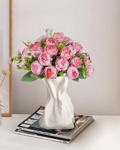 DuHouse 6 Packs Peonies Artificial Flowers,Silk Peonies Bouquet for Wedding Centerpiece Table Party Home Decor(Pink) - color: Pink