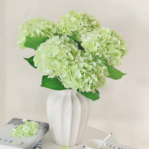 6 Pcs Real Touch Green Hydrangea Artificial Flowers with Stems, Fake Silk Flowers for Outdoors, Artificial Flowers for Home Decor Wedding Bouquets Centerpieces Vase - color: Green, size: 6 Pcs