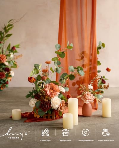 Ling's moment Artificial Greenery Stems Box Set, 33pcs with 7 Kinds of Faux Greenery Picks for DIY Bridal Bouquets Wedding Floral Arrangement Table Centerpieces, Amber & Green - color: Or-amber & Green
