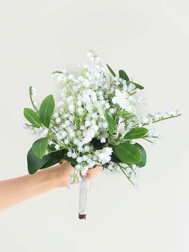 Rinlong Baby's Breath Bridesmaid Bouquet for Wedding, Prom, Homecoming | White Green Silk Bridal Bouquet, Destination Friendly - color: 11-baby's Breath