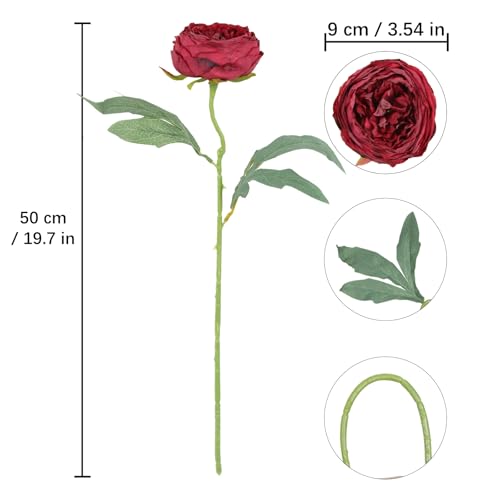 6PCS Peonies Artificial Flowers 19.7" Vintage Burgundy Faux Flowers Silk Fake Peony Flowers Stems for Wedding Bridal Bouquet Party Office Home Floral Arrangements (Burgundy) - color: Burgundy