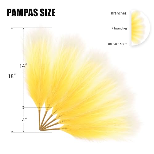 6 PCS Faux Pampas Grass Arrangement - 18"/45cm Artificial Fluffy Pompous Grass Stems for Boho Chic Home and Wedding Decor (Yellow Gradient) - color: A1- Yellow Gradient