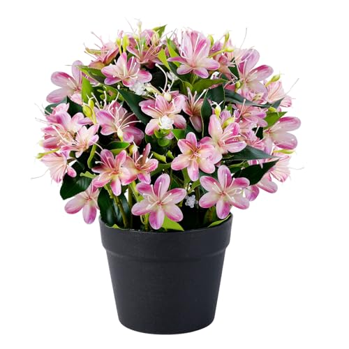 14'' Artificial Plants Fake Lily Flowers in Pot for Home Garden Indoor Outdoor Spring Summer Decorations (Rose Red) - color: Rose Red