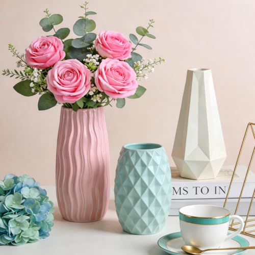 Artificial Rose Flowers, 4Pcs Real Touch Long Stem Faux Roses, Lifelike Latex Roses for Wedding Bouquet, Table Centerpiece, Home Decor, DIY Floral Arrangement, Pink - color: Pink